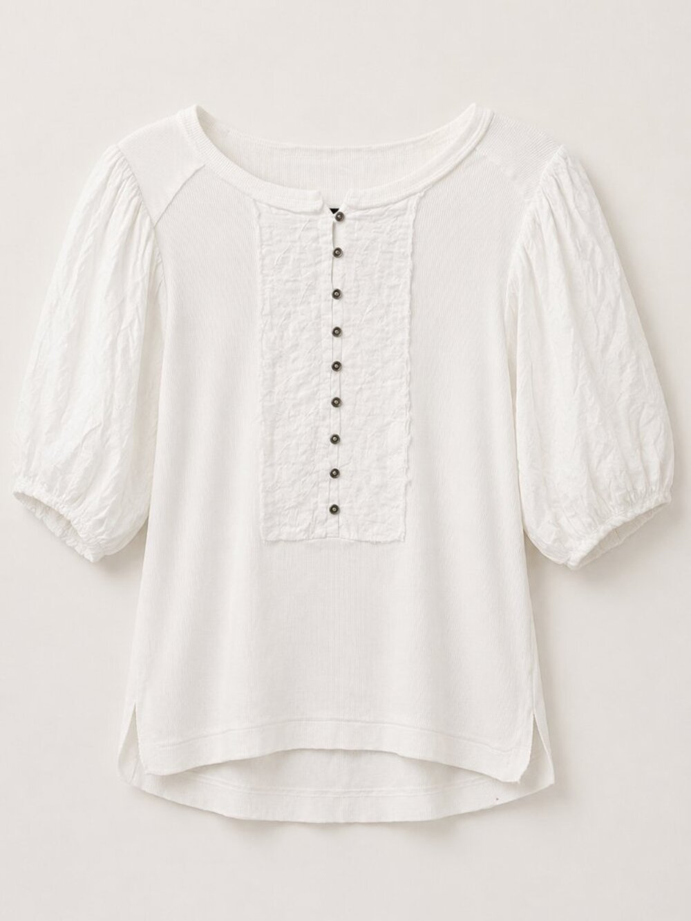 Kimchi Blue for Urban Outfitters, White Mixed Media Puff Sleeve Button Front Top